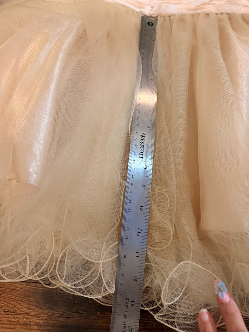 Sleeveless Champagne Tulle Fit-and-Flare Dress with Illusion Neckline - Picture 8 of 10